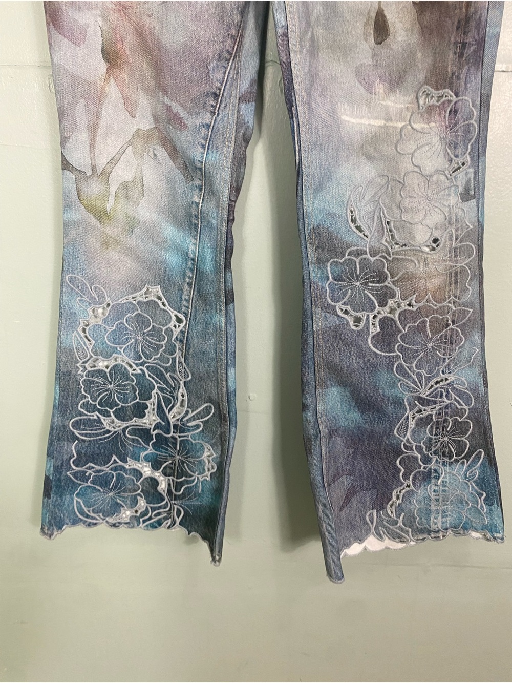 Blue Floral Embroidered Flare Jeans - Women's - Picture 4 of 9